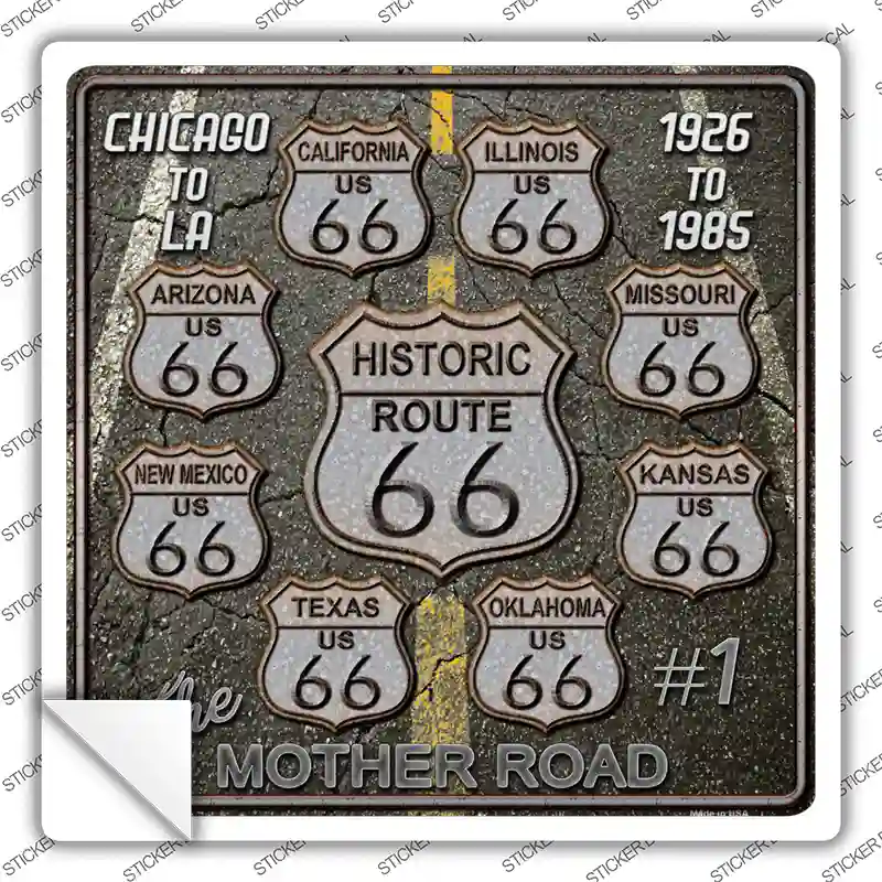 Route 66 Black Top Novelty Square Sticker Decal