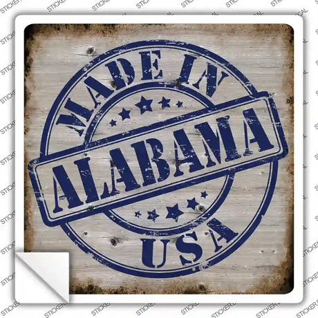 Alabama Stamp On Wood Novelty Square Sticker Decal