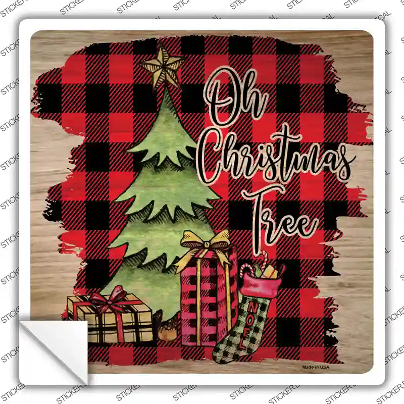 Oh Christmas Tree Red Novelty Square Sticker Decal