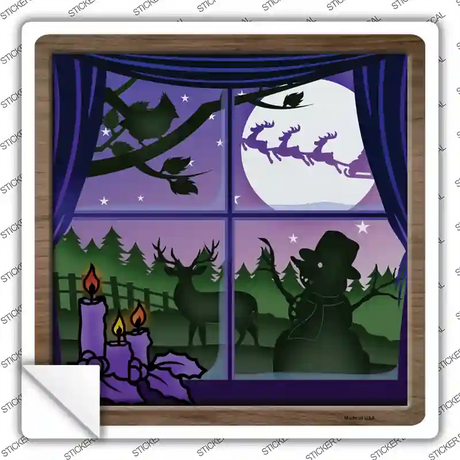 Santa Through Window Novelty Square Sticker Decal