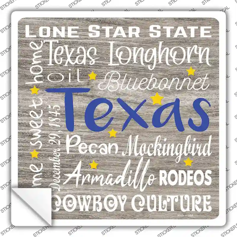 Texas Motto Novelty Square Sticker Decal