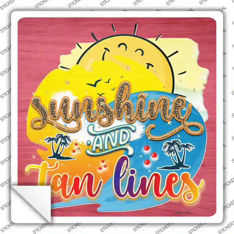 Sunshine Tan Lines Novelty Square Sticker Decal