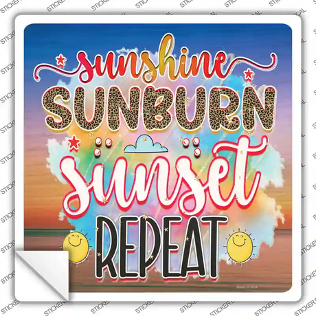 Sunshine Sunburn Sunset Repeat Novelty Square Sticker Decal