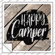 Happy Camper Wood Plank Novelty Square Sticker Decal