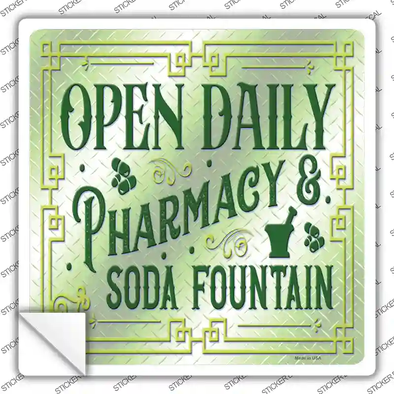 Pharmacy and Soda Fountain Novelty Square Sticker Decal
