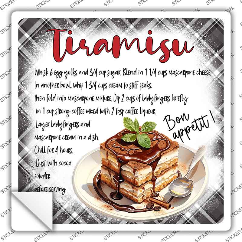 Tiramisu Recipe Novelty Square Sticker Decal SQ-1693s
