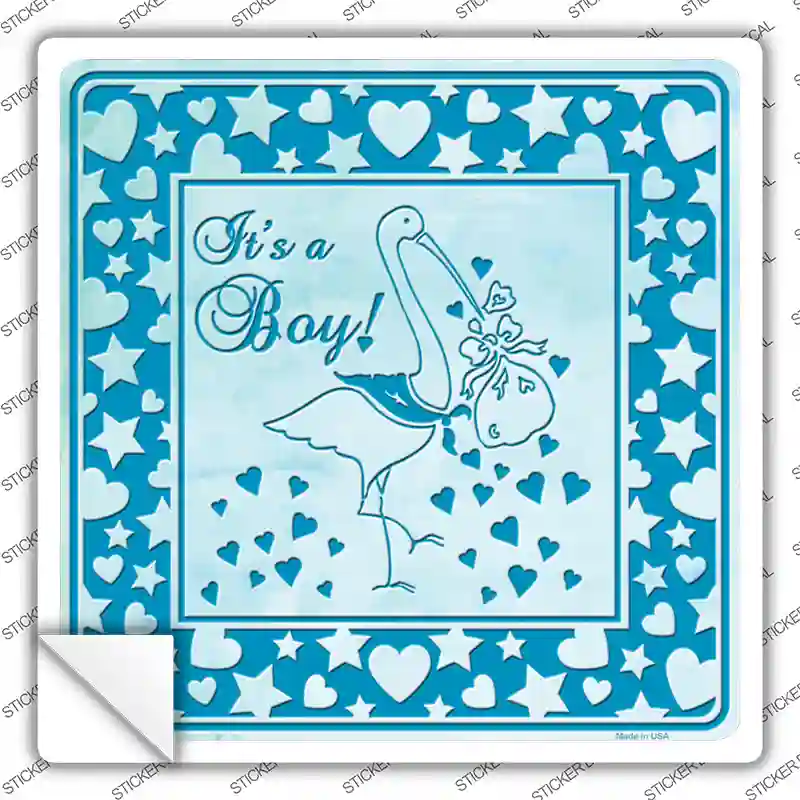 Its A Boy With Stork Novelty Square Sticker Decal