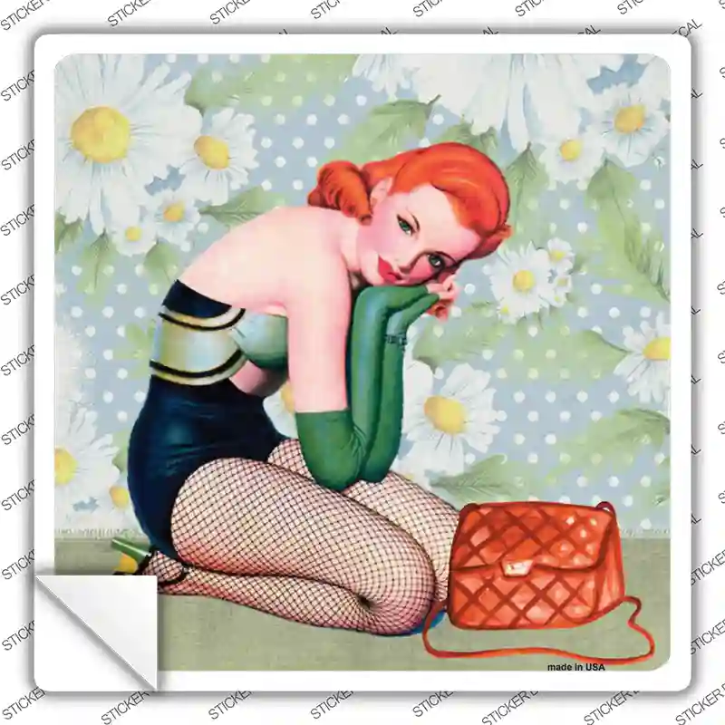 Girl with Purse Novelty Square Sticker Decal