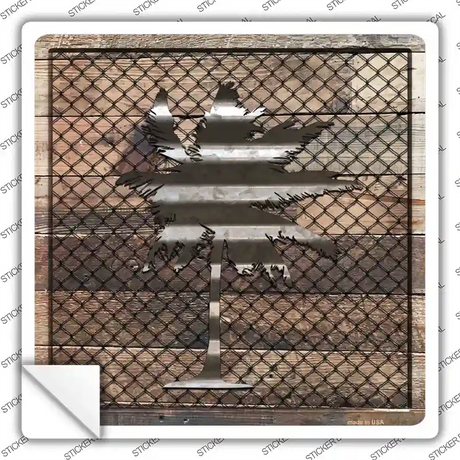 Corrugated Palm Tree on Wood Novelty Square Sticker Decal