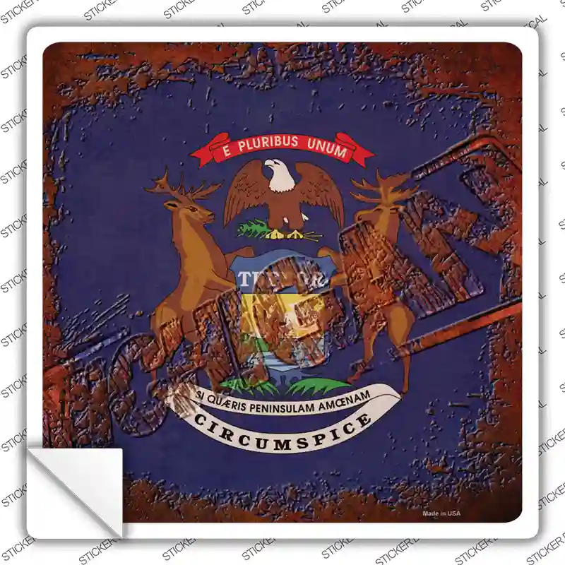 Michigan Rusty Stamped Novelty Square Sticker Decal
