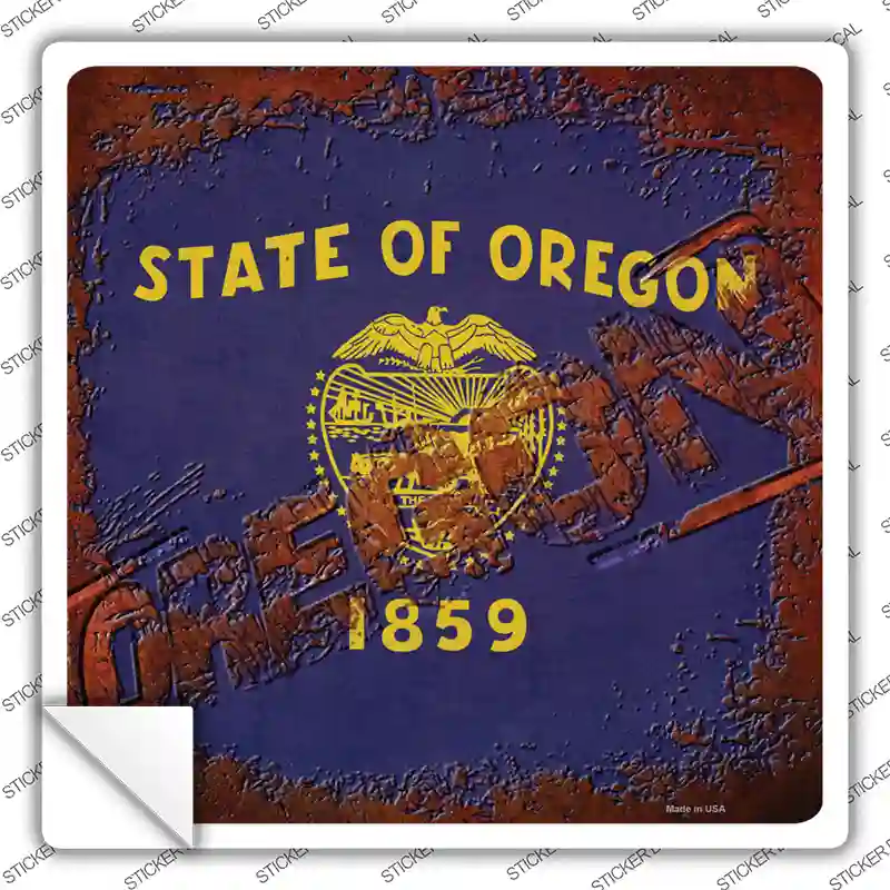 Oregon Rusty Stamped Novelty Square Sticker Decal