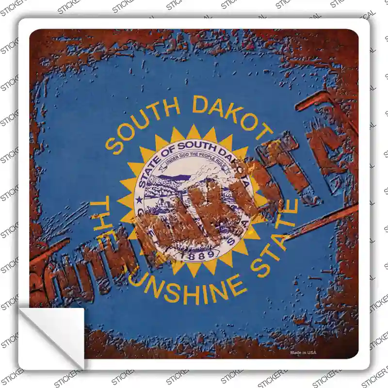 South Dakota Rusty Stamped Novelty Square Sticker Decal