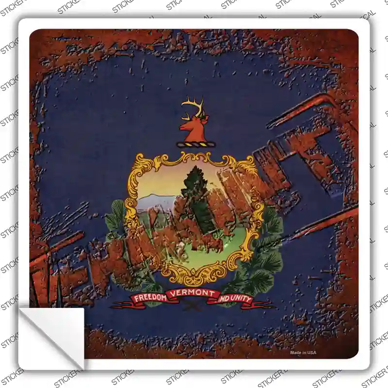 Vermont Rusty Stamped Novelty Square Sticker Decal