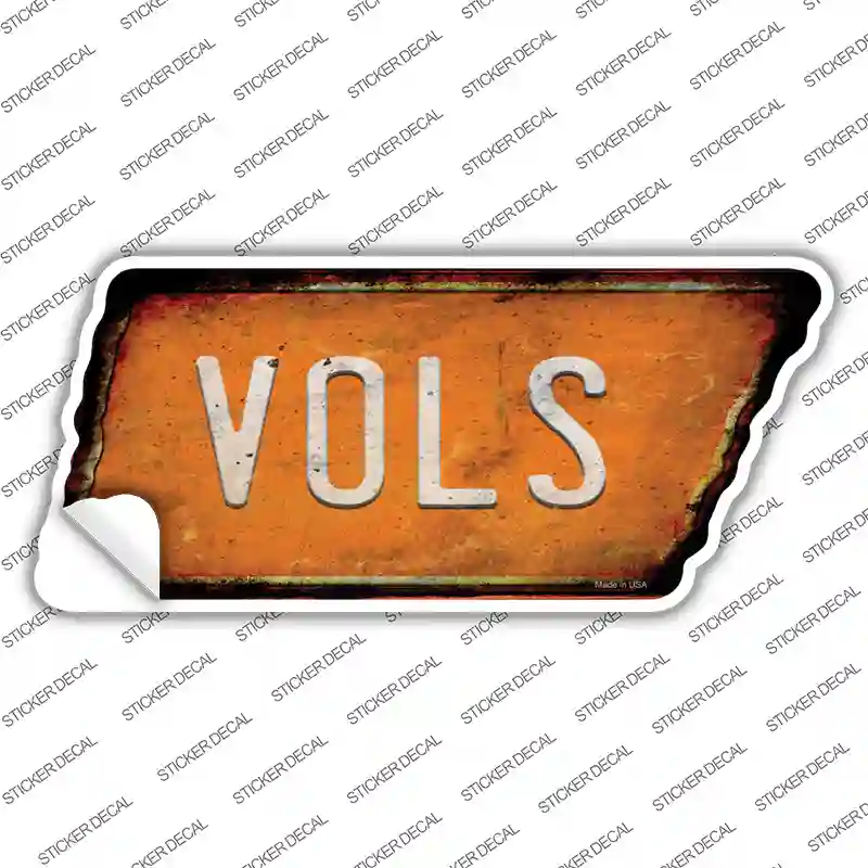 Vols Novelty Rusty Tennessee Shape Sticker Decal