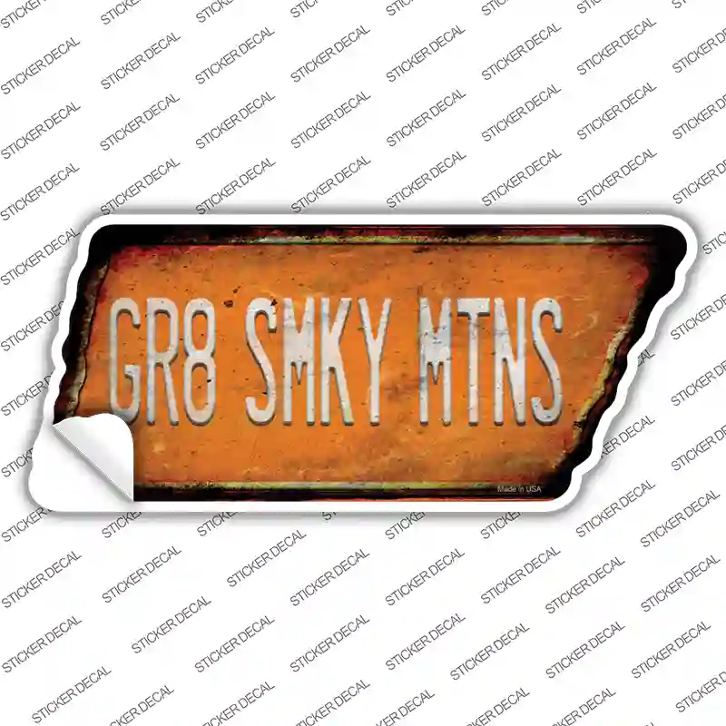 Gr8 Smky Mtns Novelty Rusty Tennessee Shape Sticker Decal