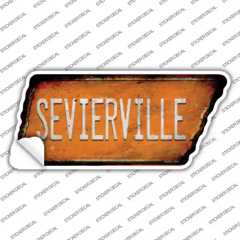 Sevierville Novelty Rusty Tennessee Shape Sticker Decal