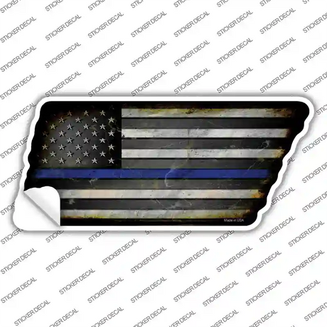 Thin Blue Line American Flag Novelty Rusty Effect Metal Tennessee Shape Sticker Decal