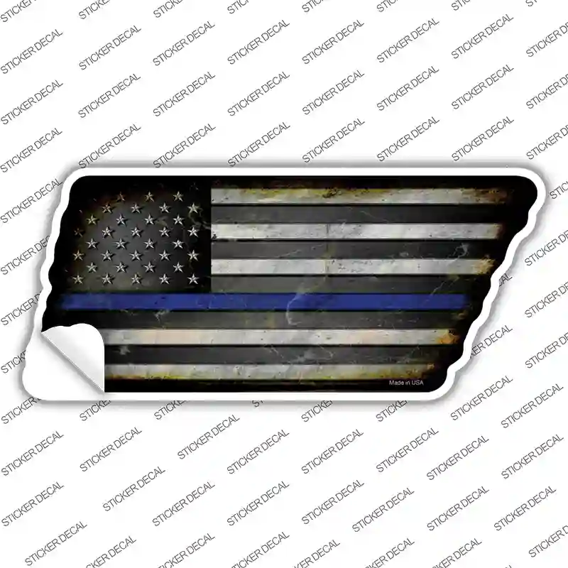 Thin Blue Line American Flag Novelty Rusty Effect Metal Tennessee Shape Sticker Decal