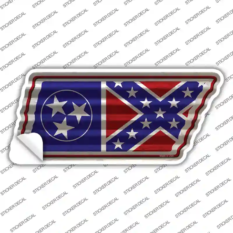 Tennessee Confederate Flag Novelty Corrugated Tennessee Shape Sticker Decal