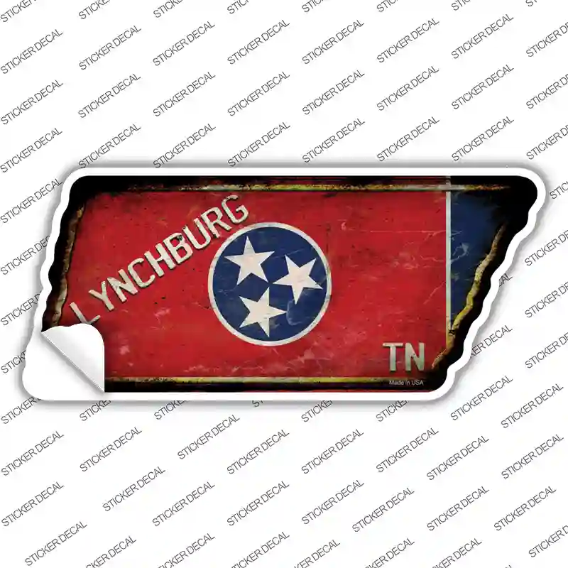 Lynchburg Tennessee Flag Novelty Rusty Effect Tennessee Shape Sticker Decal