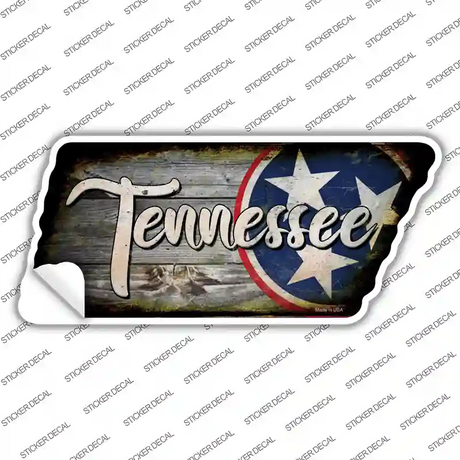 Tennessee Tri Star on Wood Novelty Rusty Effect Tennessee Shape Sticker Decal