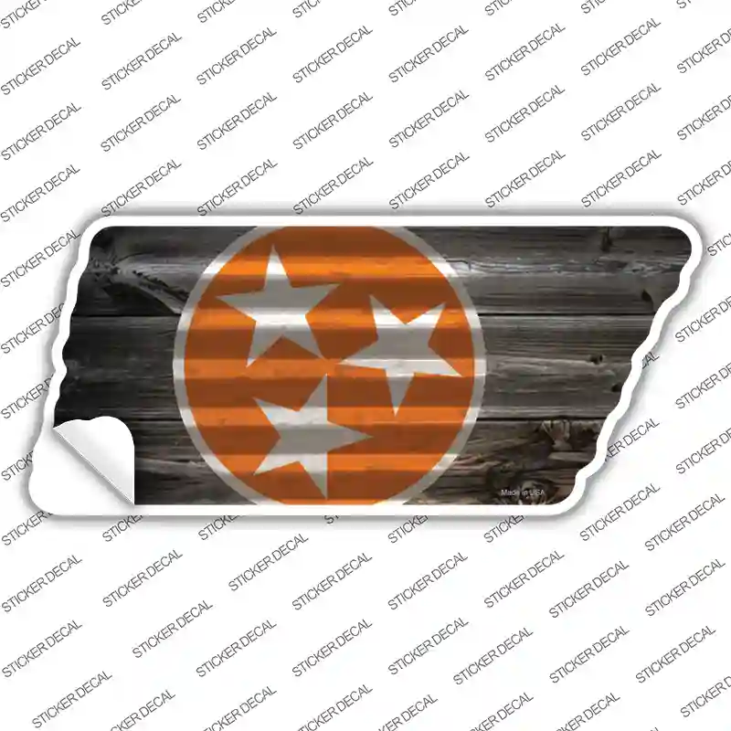 Orange Tri Star on Wood Novelty Corrugated Effect Tennessee Shape Sticker Decal