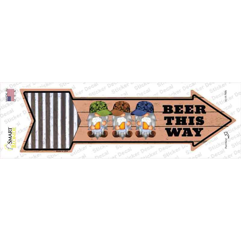 Beer This Way Three Gnomes Novelty Arrow Sticker Decal