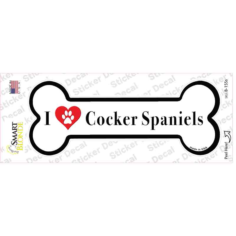 I Love Cocker Spaniels Novelty Bone Sticker Decal Small