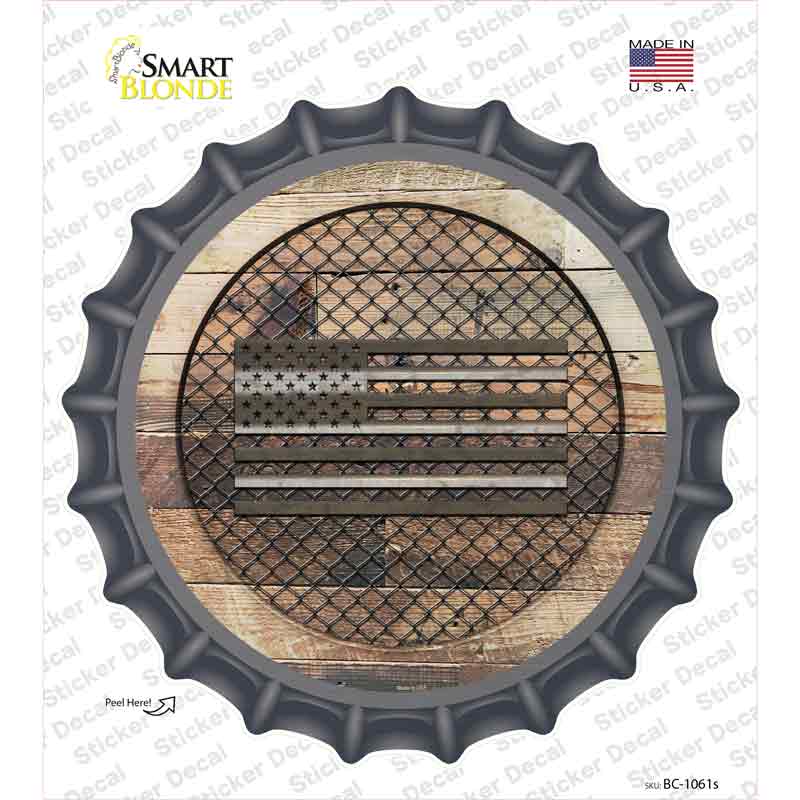 American Flag on Wood Novelty Bottle Cap Sticker Decal