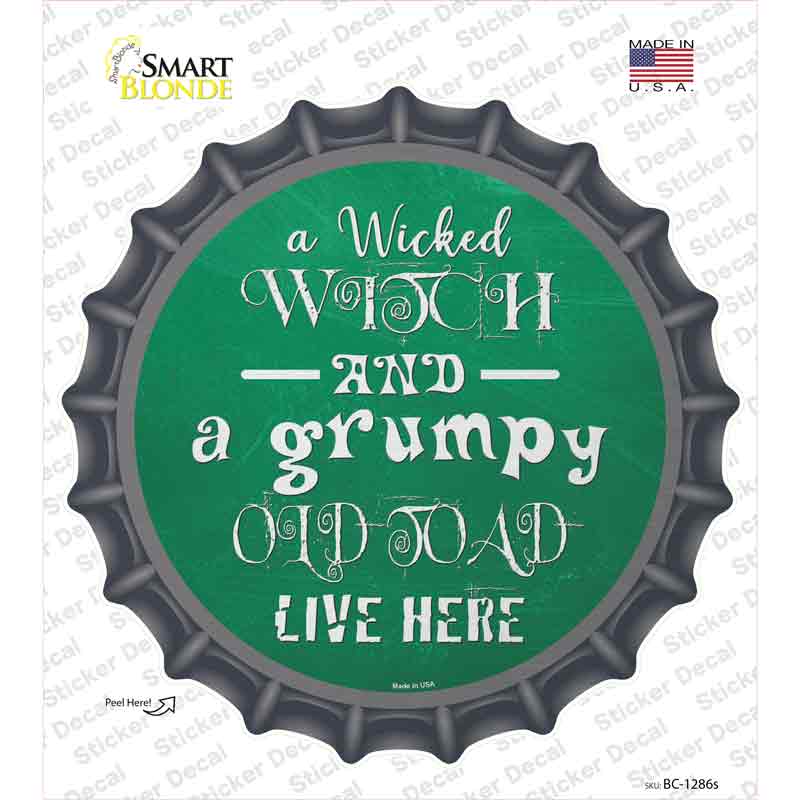 Wicked Witch and Grumpy Toad Novelty Bottle Cap Sticker Decal