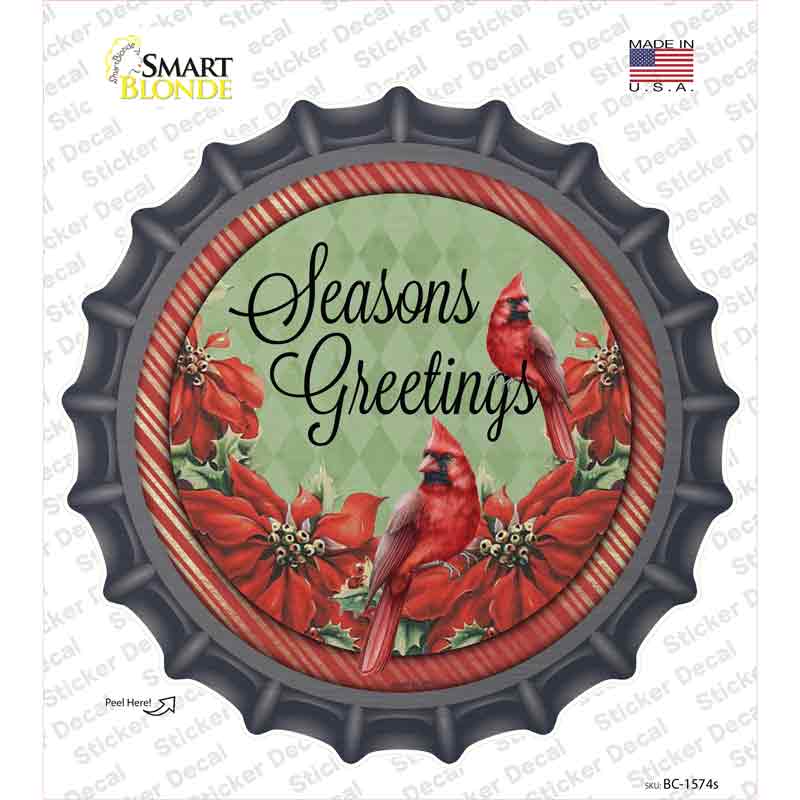 Seasons Greetings Cardinal Novelty Bottle Cap Sticker Decal