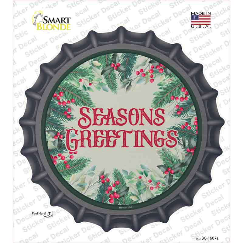 Seasons Greetings Red Novelty Bottle Cap Sticker Decal