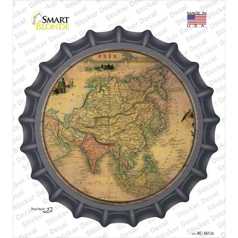 Asia Map Novelty Bottle Cap Sticker Decal