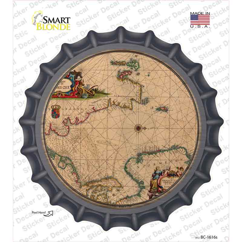 North Sea Map Novelty Bottle Cap Sticker Decal