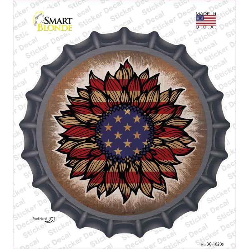 USA Flag Sunflower Novelty Bottle Cap Sticker Decal