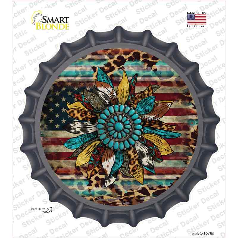 Turquoise Concho Sunflower Novelty Bottle Cap Sticker Decal