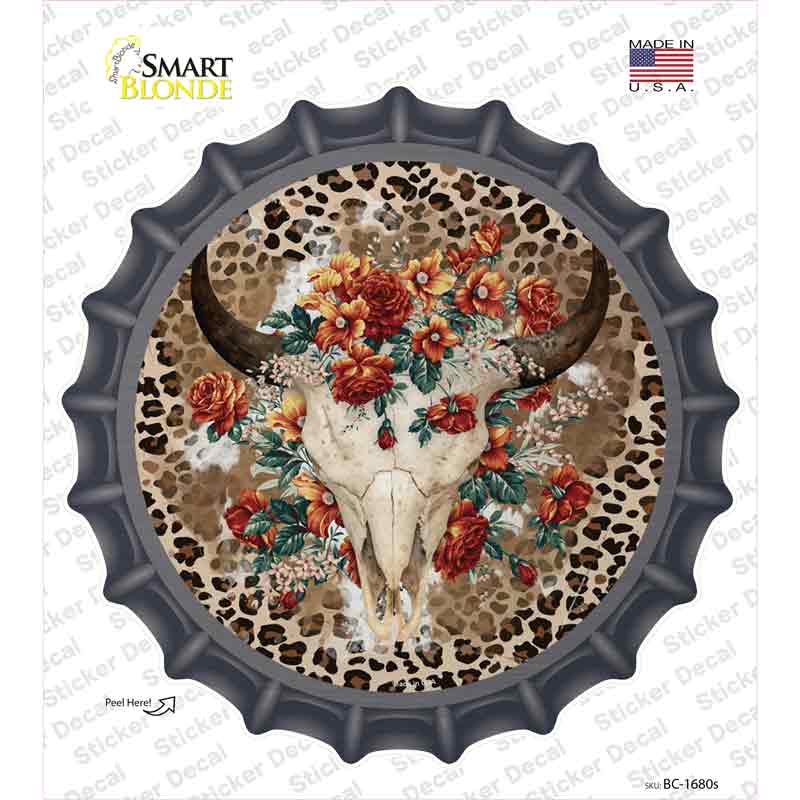 Cow Skull In Flowers Novelty Bottle Cap Sticker Decal
