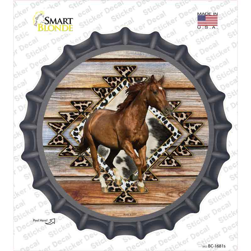 Horse On Aztec Print Novelty Bottle Cap Sticker Decal