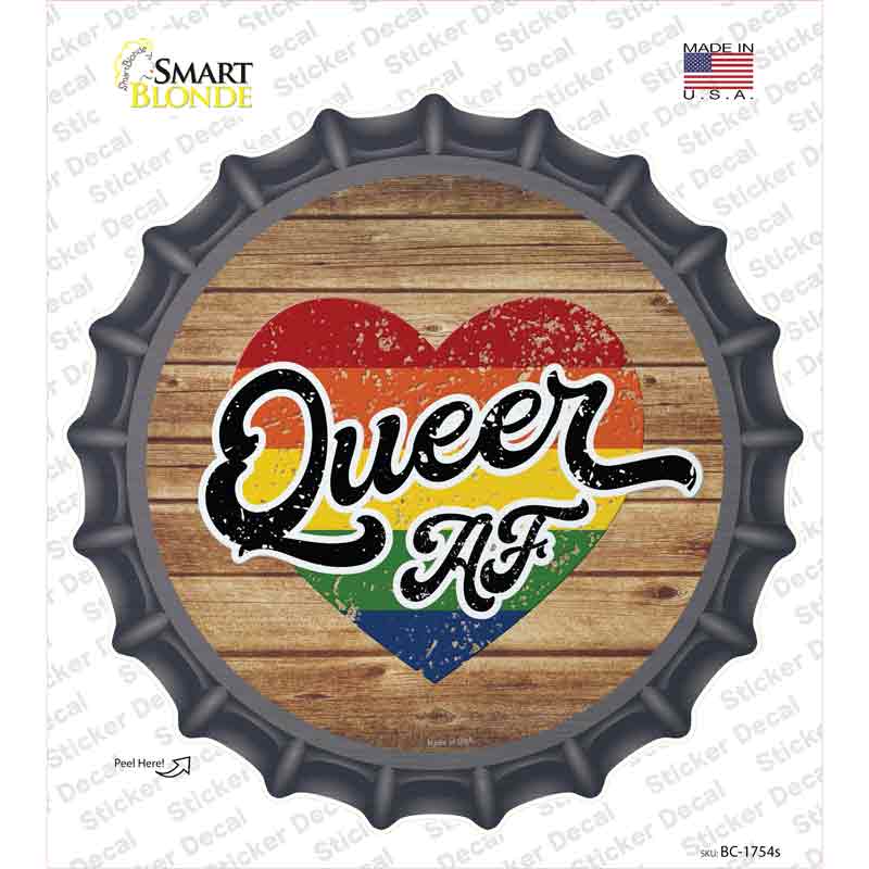 Queer AF Heart On Wood Novelty Bottle Cap Sticker Decal
