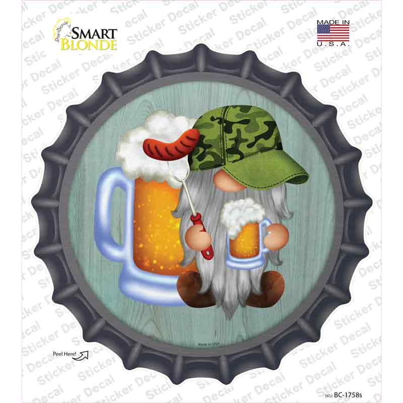 Beer Camo Grilling Gnome Novelty Bottle Cap Sticker Decal