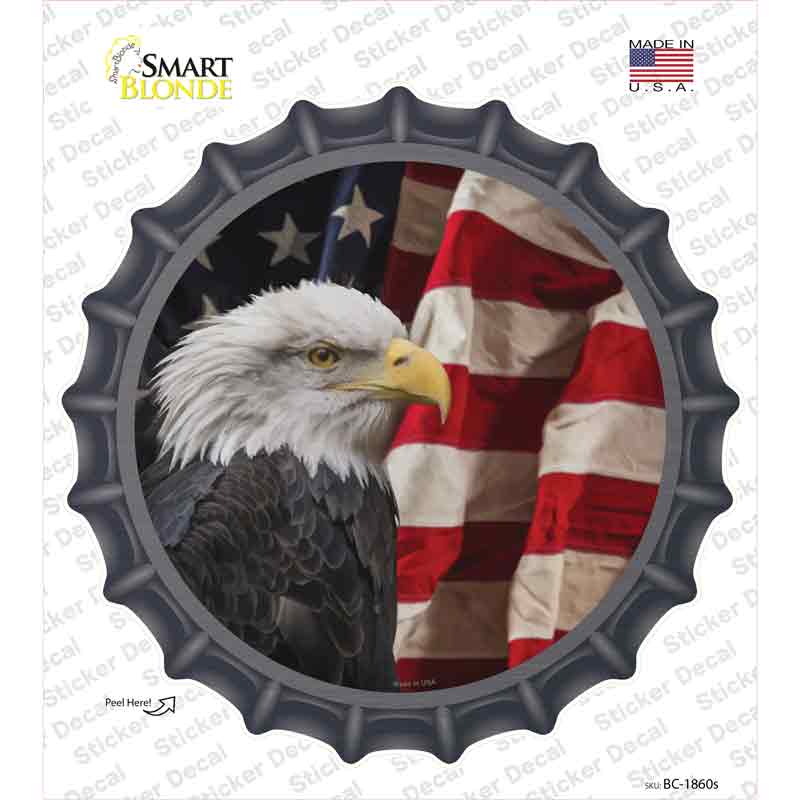 Bald Eagle American Flag Novelty Bottle Cap Sticker Decal