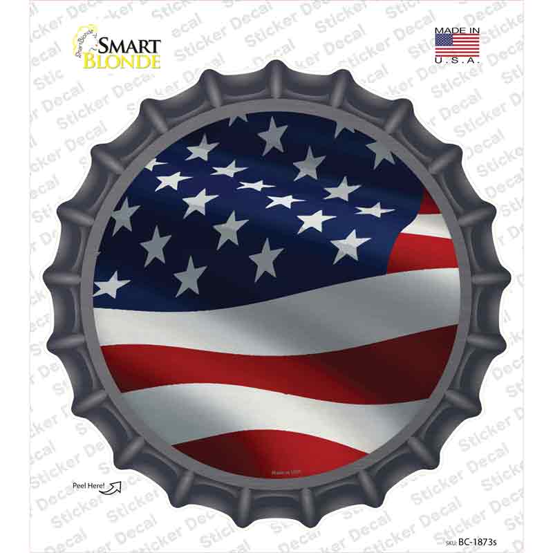 Waving American Flag Novelty Bottle Cap Sticker Decal