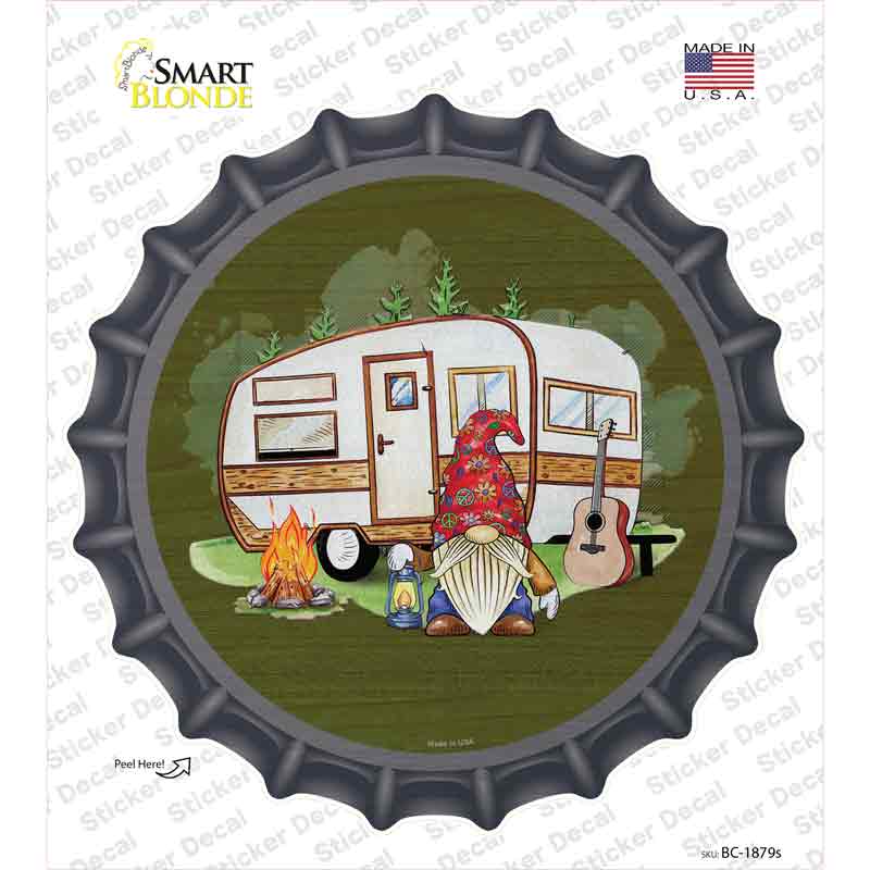 Camping Gnome Novelty Bottle Cap Sticker Decal