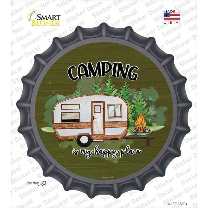 Camping Is My Happy Place Novelty Bottle Cap Sticker Decal