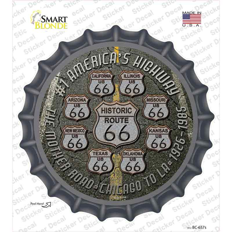 Route 66 Black Top Novelty Bottle Cap Sticker Decal