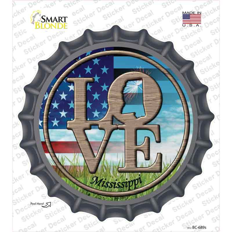 Love Mississippi Novelty Bottle Cap Sticker Decal