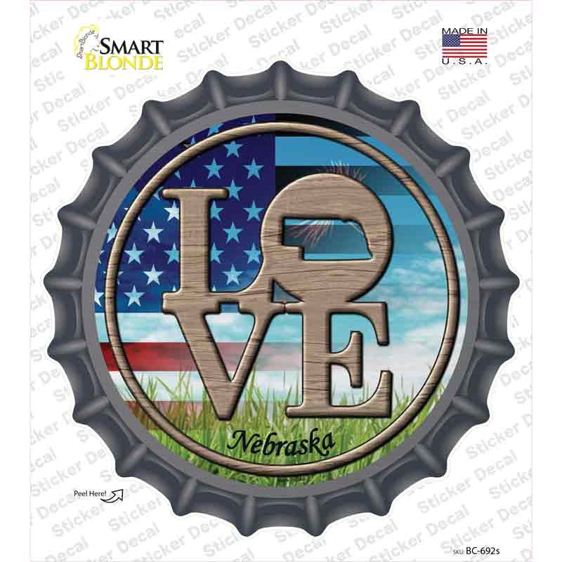 Love Nebraska Novelty Bottle Cap Sticker Decal