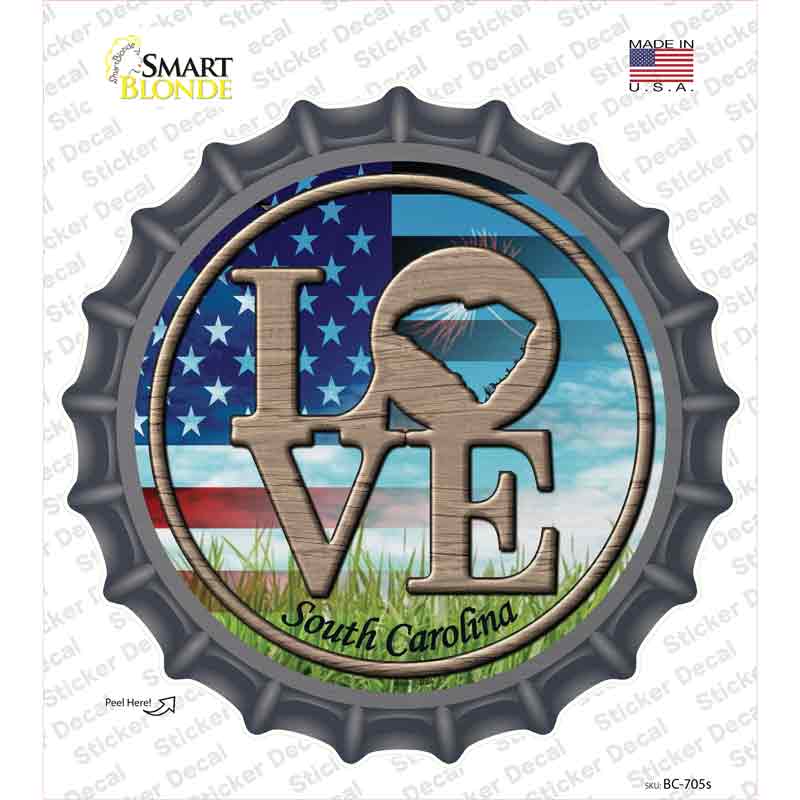 Love South Carolina Novelty Bottle Cap Sticker Decal