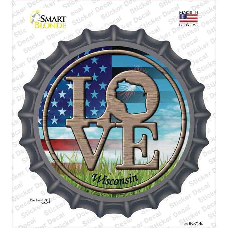 Love Wisconsin Novelty Bottle Cap Sticker Decal