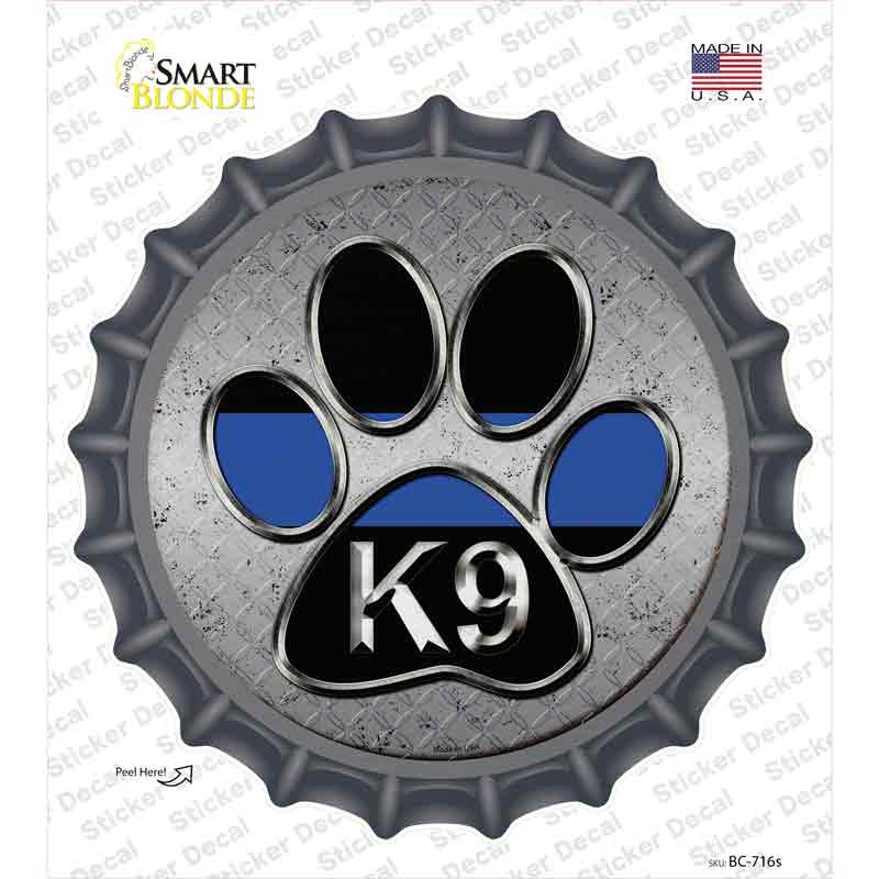 Paw Thin Blue Line K-9 Novelty Bottle Cap Sticker Decal